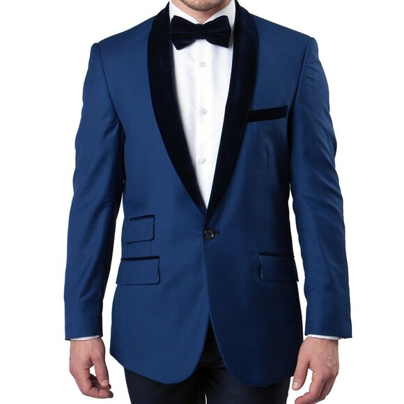 Blue Velvet Shawl Lapel Men's Jacket - Picture 1 of 1